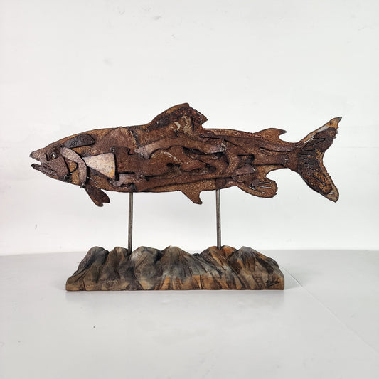 "Over the mountains" abstract fish metal art sculpture