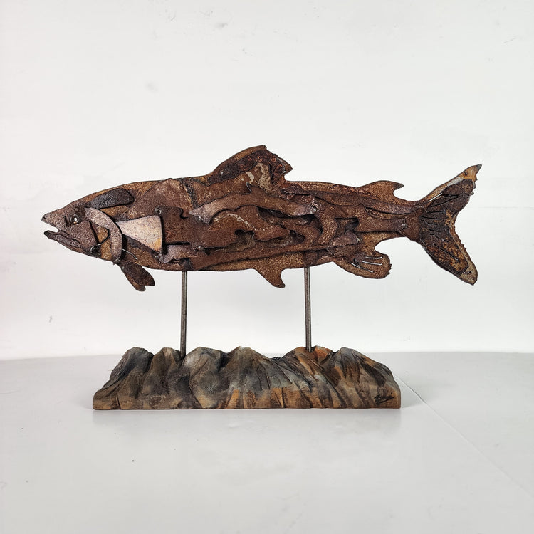 "Over the mountains" abstract fish metal art sculpture