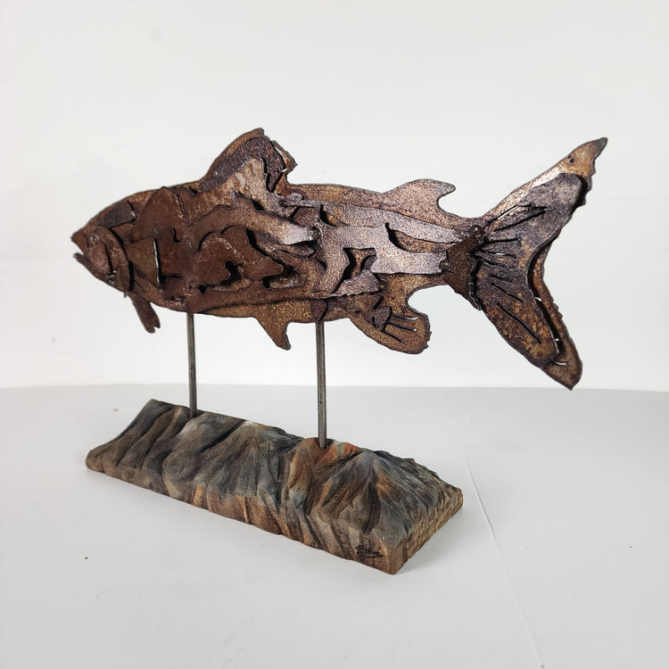 "Over the mountains" abstract fish metal art sculpture